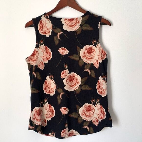 Lularoe Pink Black Half Zip Sleeveless Floral Print Top - Picture 2 of 5